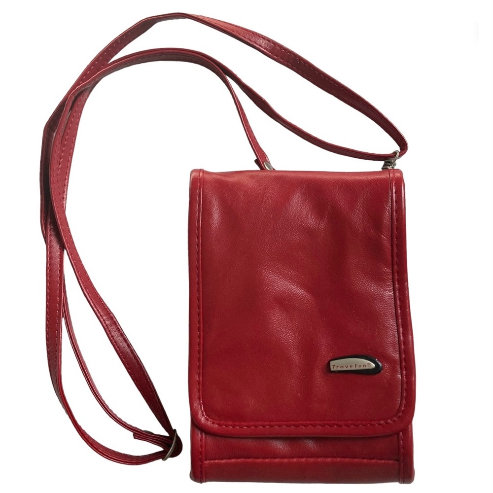 Travelon Cherry Lipstick Red Leather Adjustable Crossbody Convertible Travel Bag